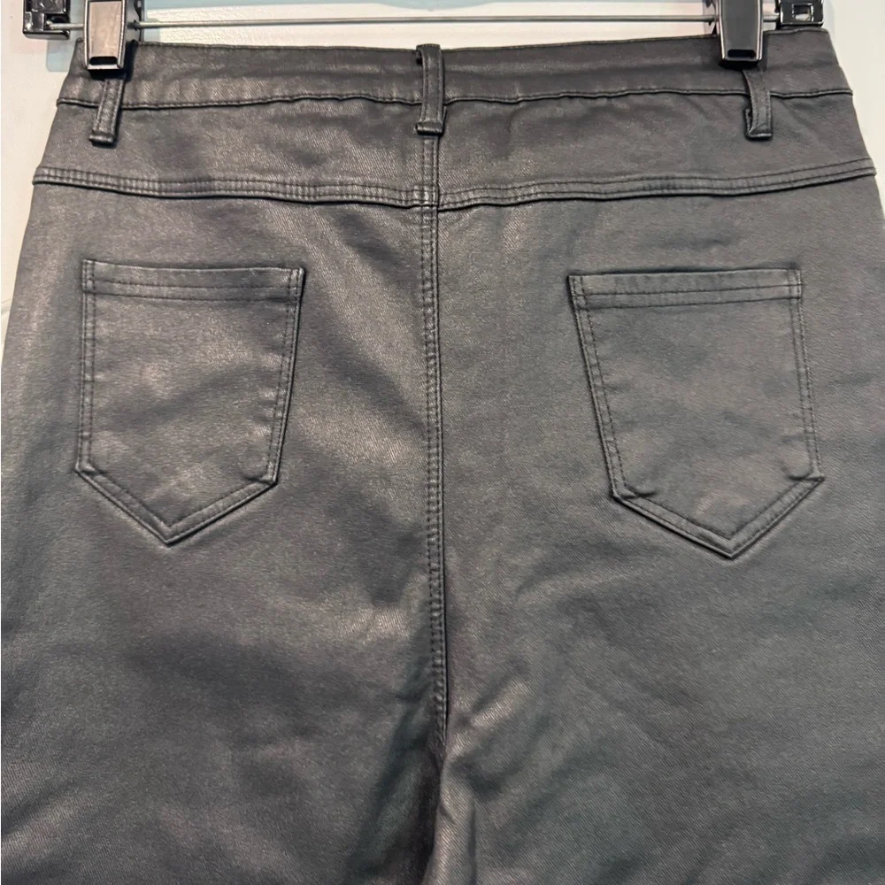 🔵 NWT Apperloth Womens Black Coated High Rise Skinny Ankle Pants Size Medium